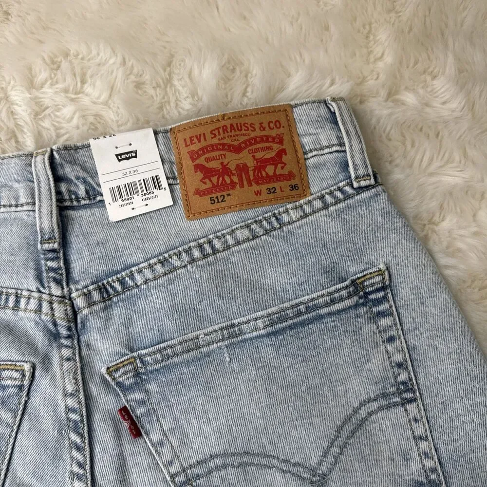 Levi's 512 Slim Taper Jeans Mens 32x36 Measures 32x35.5 Blue Distressed Stretch